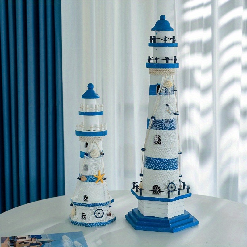 

Handcrafted Wooden Lighthouse Decor - Striped, Ocean-inspired For Home Accent