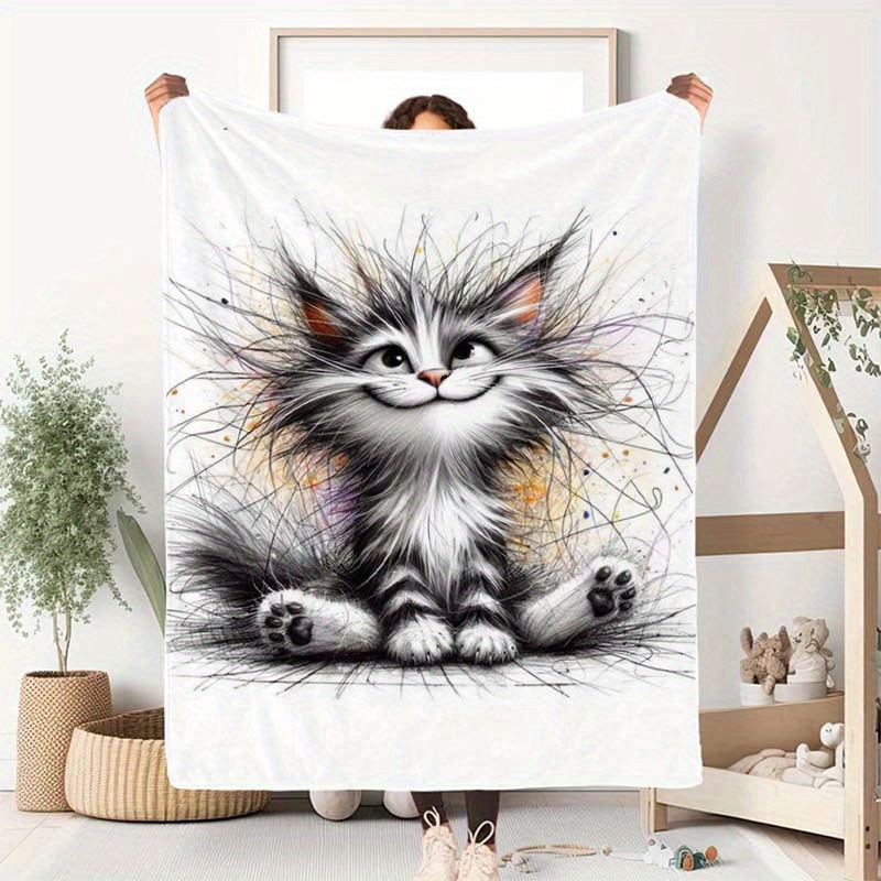 

Couverture en Flanelle Chat Cartoon Confortable - Douce, Chaude & Polyvalente pour Toutes les - Parfaite pour Canapé, Lit, Bureau, Voiture et Camping - Cadeau Idéal