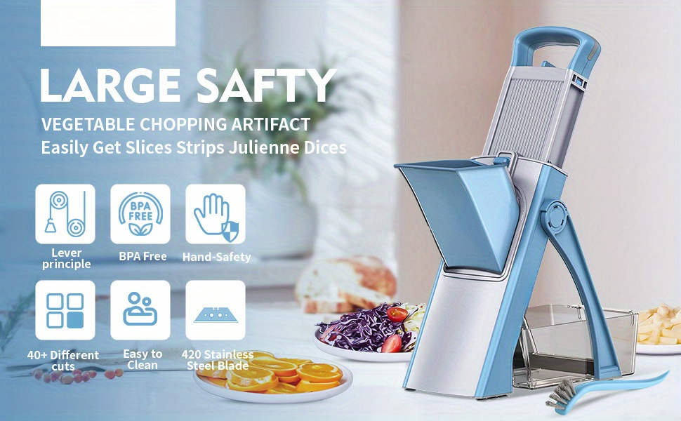 multifunctional kitchen slicer safe foldable and easy to clean vegetable and fruit cutter adjustable blade dishwasher safe   abs construction food contact safe details 0