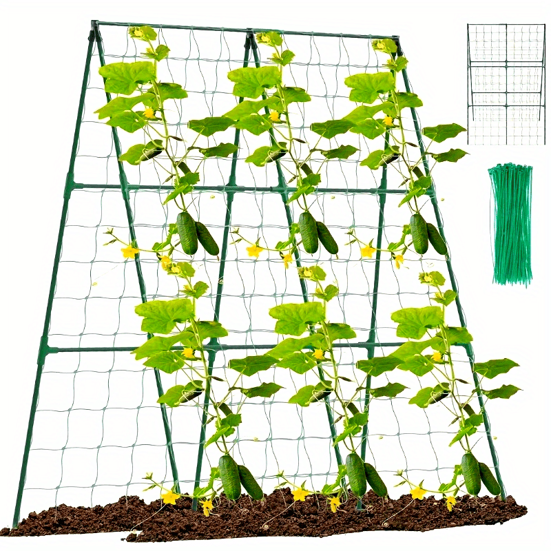 

1pc Pvc Garden Trellis Netting - Easy Setup, Weather-resistant Support For Climbing Plants, Vegetables & Flowers, Includes Planting Tools, Green, 16.4ft X 9.8ft, Trellis For Climbing Plants