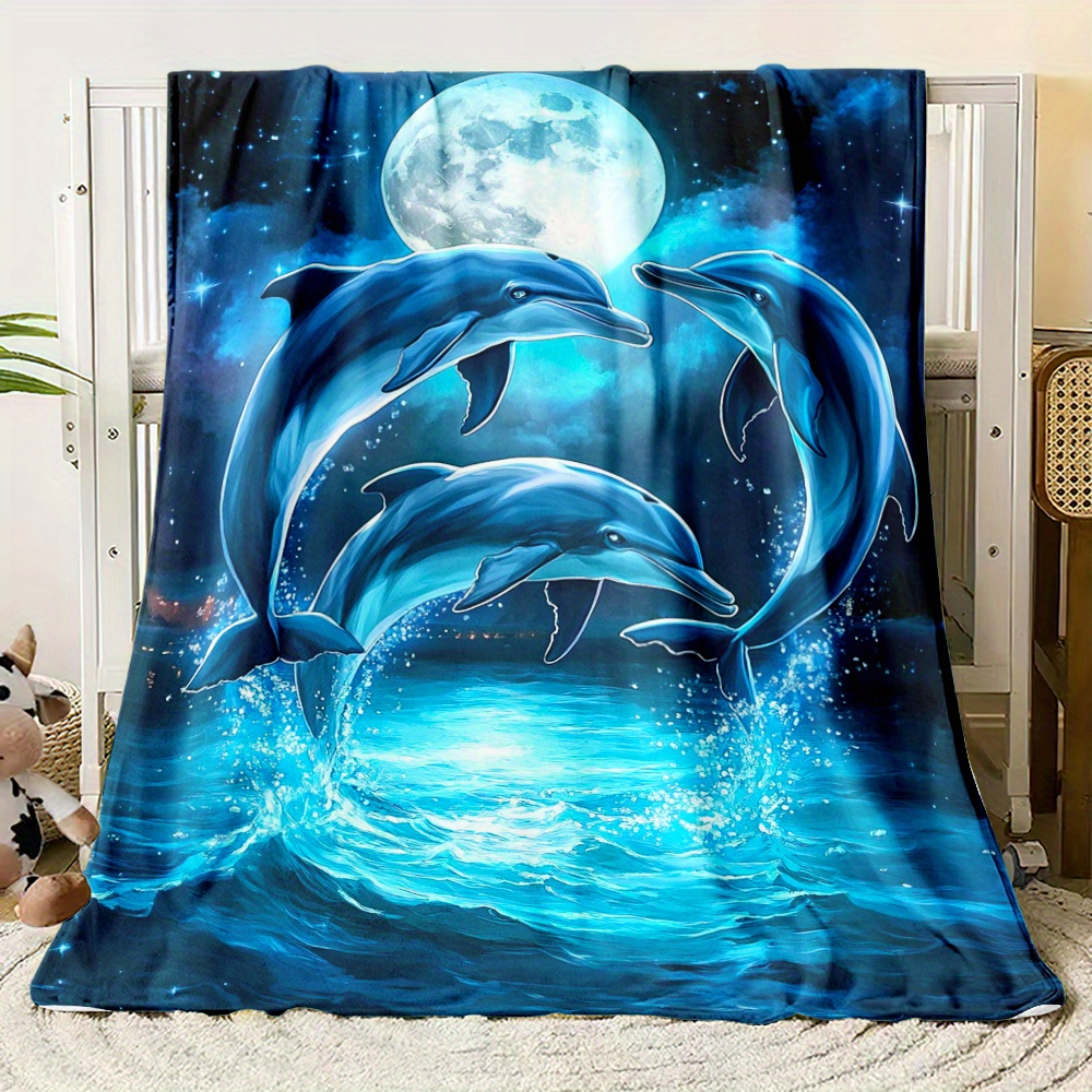 

Dolphin Ocean Print Flannel Throw Blanket - Lightweight, Polyester Fleece | Chunky Knit, For Sofa, Bed, Travel, Home Decor - Machine Washable Uncharged Cozy Wrap - Ideal Gift For