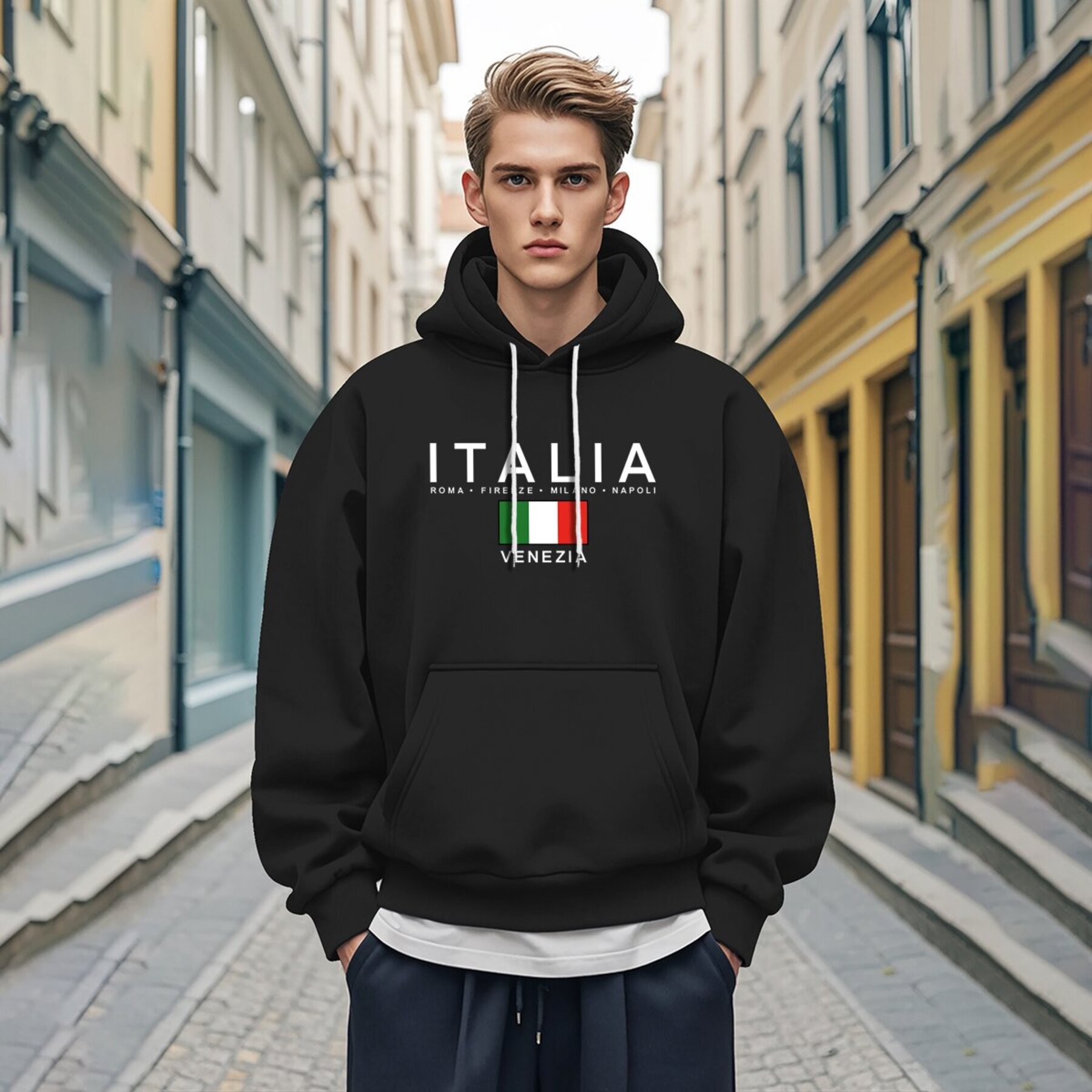 

Men's Casual Polyester Hoodie - 100% Polyester 250g/m² Knit Fabric, Stretch, Regular Fit, Long Sleeve Hooded Sweatshirt With Print, Trendy Autumn/winter Top