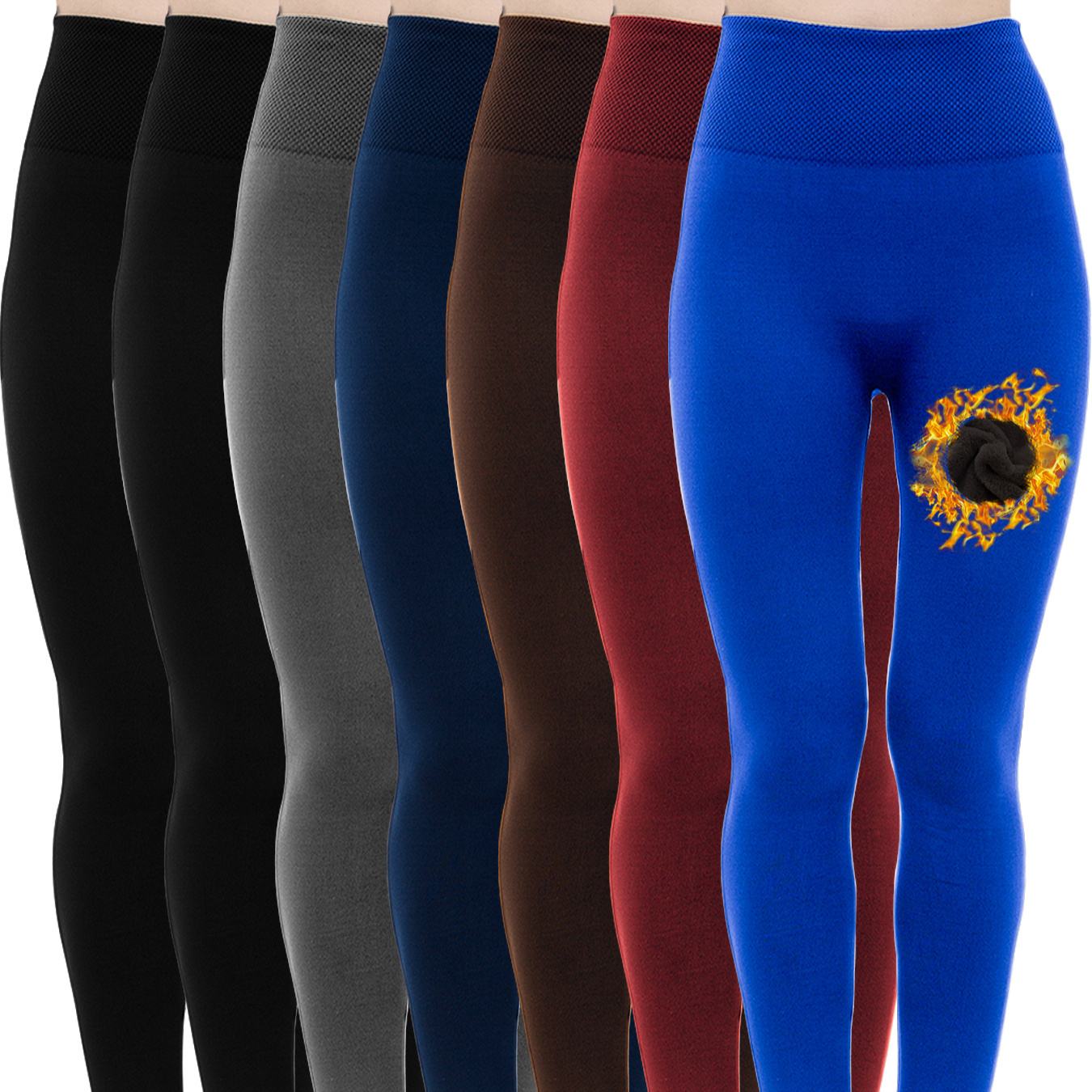 

7pcs Women's High-waist Slimming Leggings - Fleece-lined, & Warm For Winter , Solid Colors