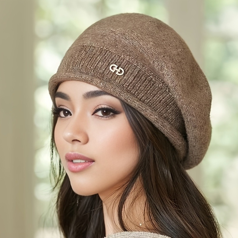 

1 bonnet en acrylique pour femme - Bonnet extensible à enfiler avec poche, design tissé léger pour /hiver, idéal pour les anniversaires, lavage à uniquement - Chapeau confortable