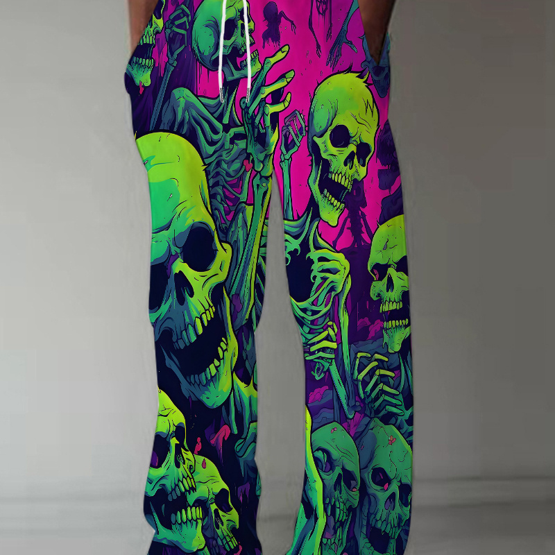 

Men's Vibrant 3d Skull Print Drawstring Pants - Loose Fit, Casual & Sporty, Polyester, Machine Washable - All , Casual Wear Pants|graphic Leggings|smooth Texture