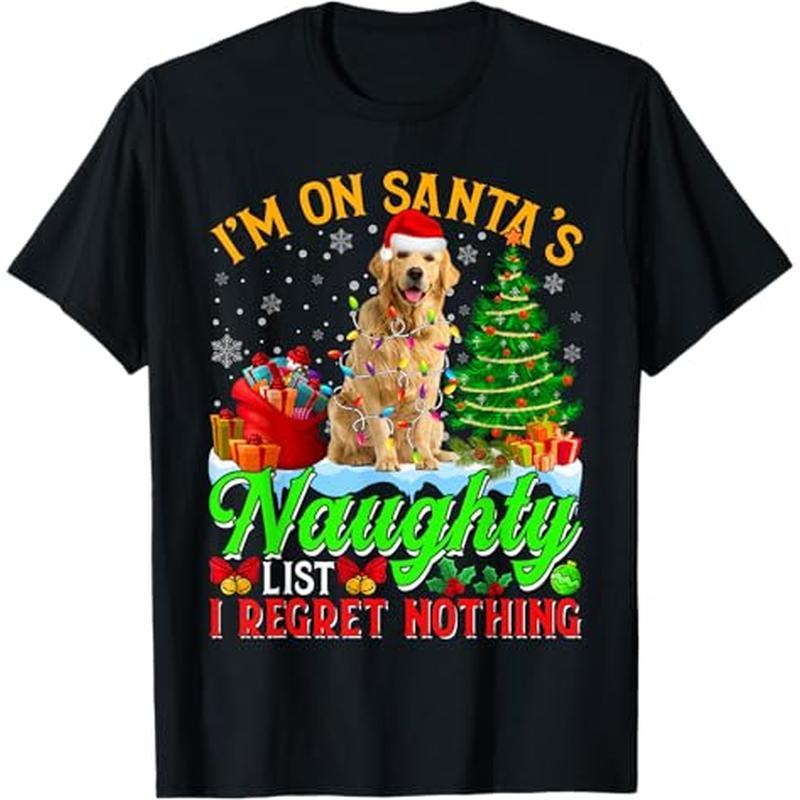 

Golden Retriever Dog On 's Naughty Funny List T-shirt, 100% Cotton, Halloween Thanksgiving Christmas Gift For Men Women , S-xxxl, Black