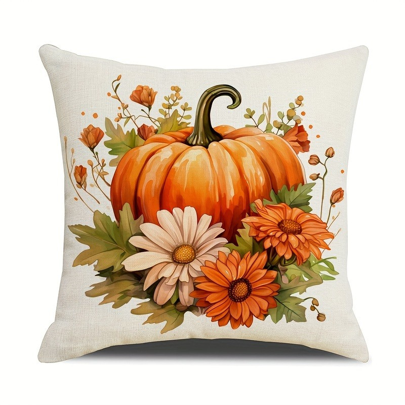 

Set Of 4 Fall Pumpkin & Polyester Throw Pillow Covers, 18x18 Inches - Zippered, Machine Washable For Living Room Decor (inserts Not Included)