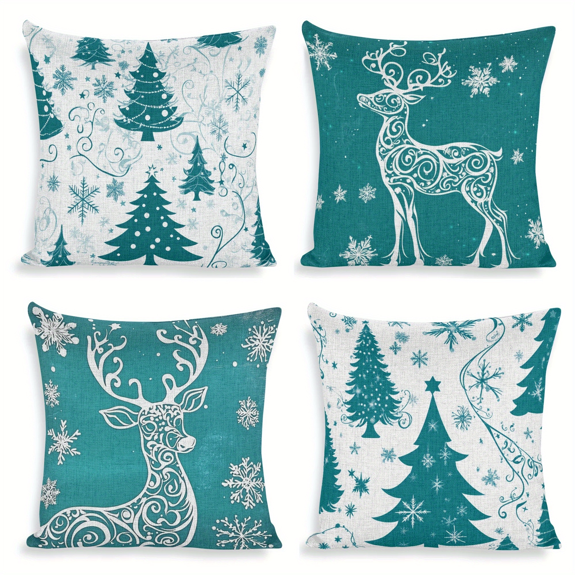 

4- 18x18 Christmas , Pillowcases And Christmas Tree Double- , Polyester For Sofa Decoration