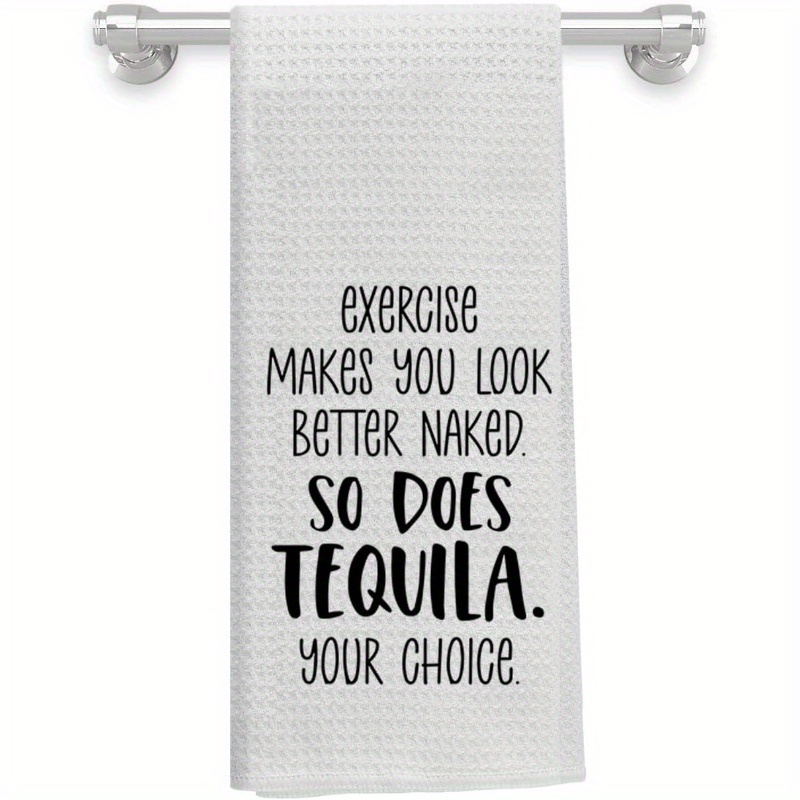 

1pc Modern Polyester Dish Towel - Woven Super Soft Tea Towel With Humorous Exercise And Quote, Oblong Cartoon-themed Kitchen Hand Towel, Machine Washable - 18x26 Inches