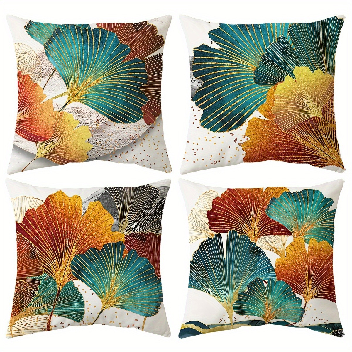 

4pcs Vintage Leaf Geometric Pattern Throw Pillow Covers, 18x18 Inch, Polyester, Zippered, Machine Washable, Decorative Cushion Covers For Living Room Sofa, Farmhouse Style, No Insert