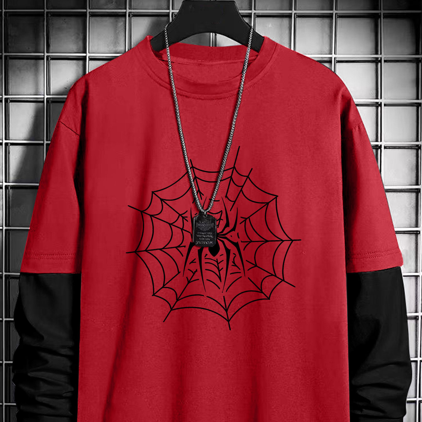 

Men's Casual Spider Print Long Sleeve T-shirt - Loose Fit, Polyester, Machine Washable, Spider Print, Casual, Long Sleeve, T-shirt