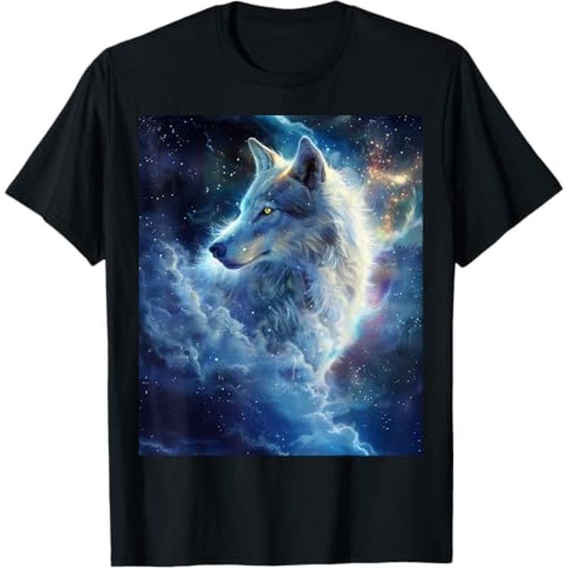 

Wolf Dark Space Graphic T-shirt, 100% Cotton, Halloween Thanksgiving Christmas Gift For Men Women , S-xxxl, Black