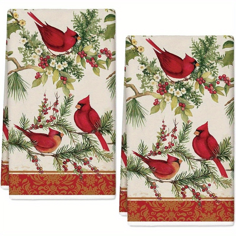 

2pcs Set Of 18*26 Inch Kitchen Towels Christmas Vintage Berry Dish Towels Christmas Winter Absorbent Tea Towels