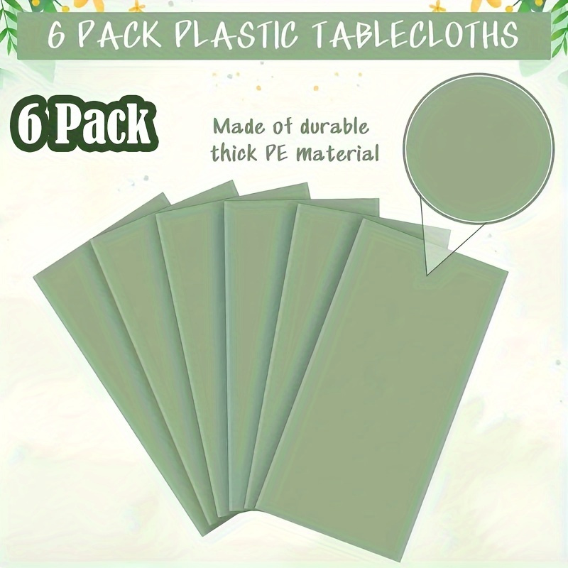 

6-Pack de nappes de table vert jetables, 54x108 pouces, couvertures de table en plastique faites à pour mariage, anniversaire, de diplôme, fêtes de printemps/été, décoration de fête facile à nettoyer