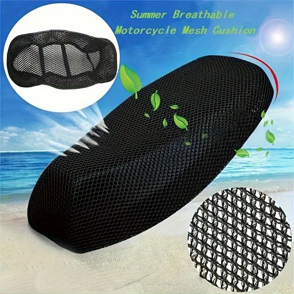 TEMU Premium Motorcycle Seat Cushion - Durable Pc Material, Non-slip 3d Mesh Design For & Protection