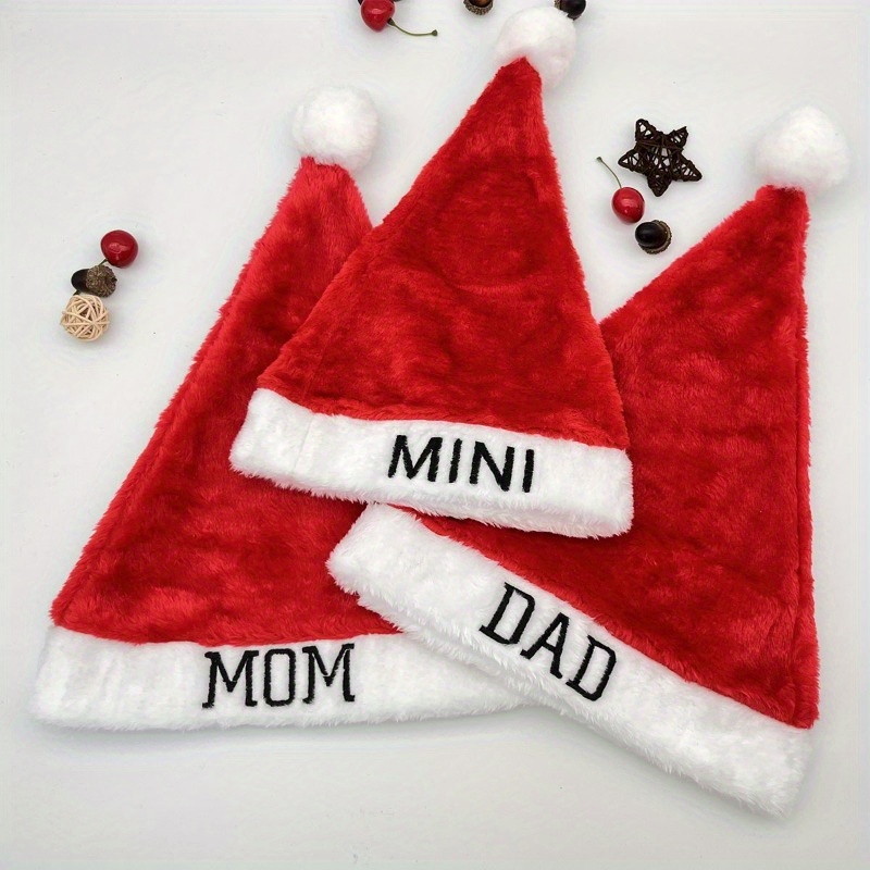 

Family Christmas Beanie Set - Mom, Dad & Santa Hats | Lightweight Polyester Knit | Trendy Holiday Party Accessories & Gifts