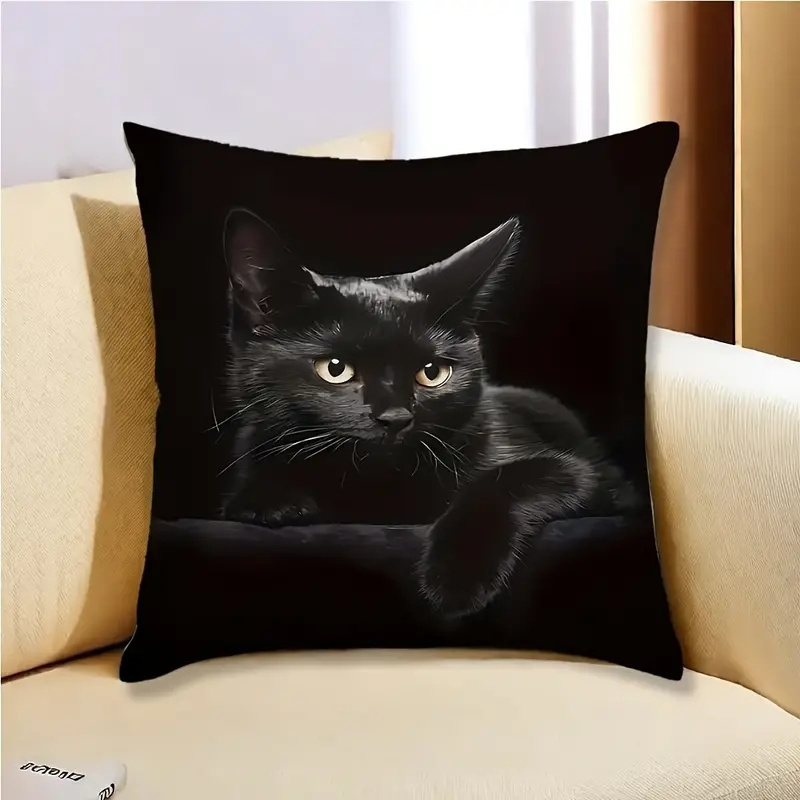 

Set Of 4 Vintage Black Cat Linen Throw Pillow Covers, Woven Decorative Pillowcases With Invisible Zipper For Living Room Sofa Bedroom Car Decor, Room Type Compatible, Hand Wash Only - 18"x18