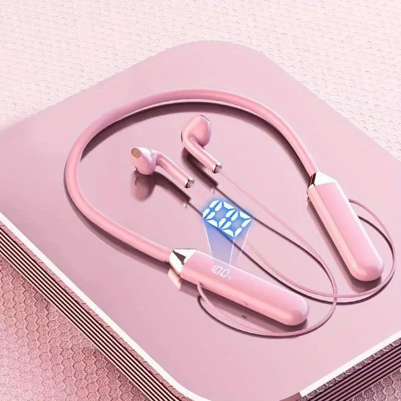 wireless neckband earphones with display noise cancelling long usb charging wireless volume control plastic material for recording devices details 3