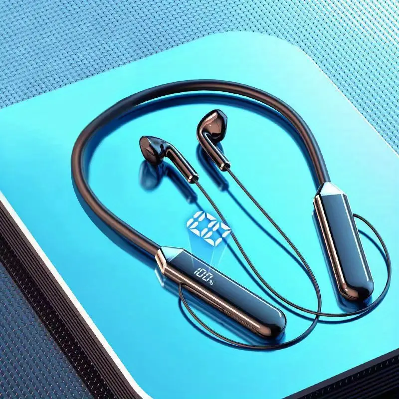 wireless neckband earphones with display noise cancelling long usb charging wireless volume control plastic material for recording devices details 2