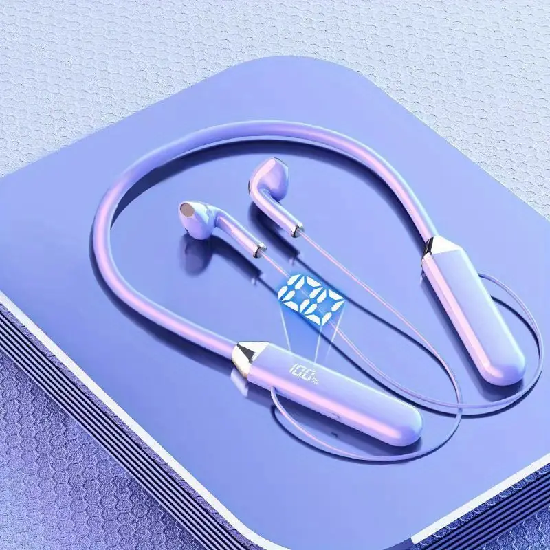 wireless neckband earphones with display noise cancelling long usb charging wireless volume control plastic material for recording devices details 7