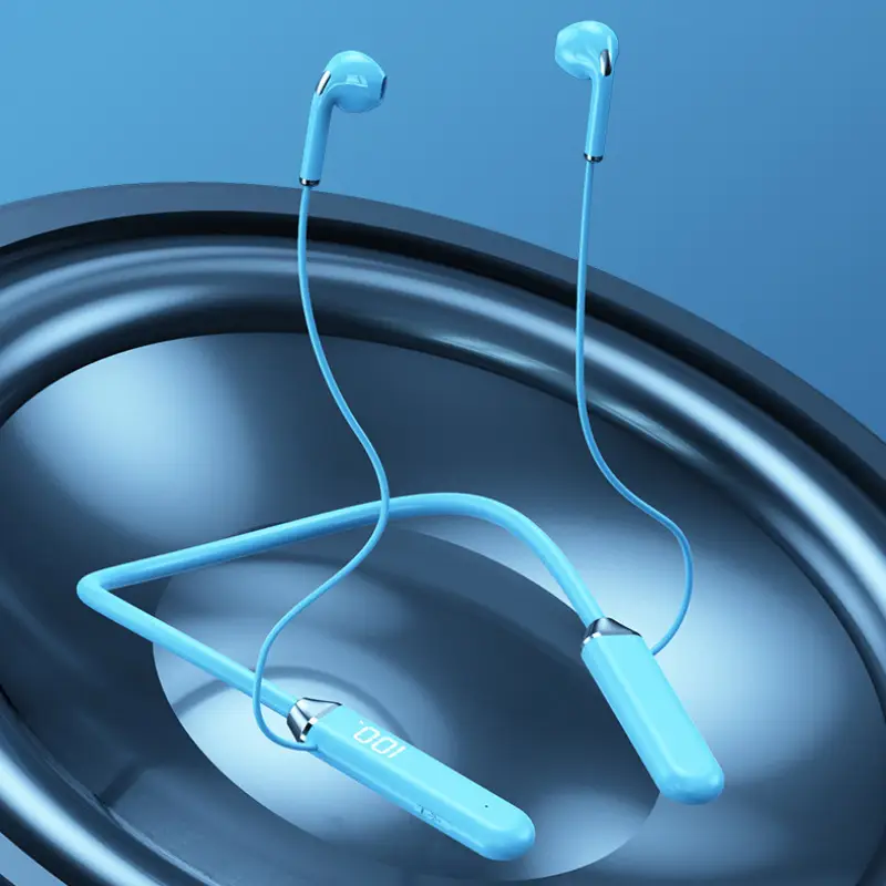 wireless neckband earphones with display noise cancelling long usb charging wireless volume control plastic material for recording devices details 6