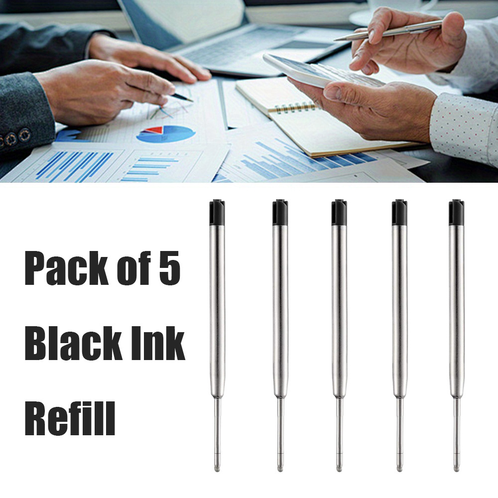 

5-pack Of 1.0mm Black Ink Ballpoint Pen Refills, Compatible With Interchangeable Retractable Pens