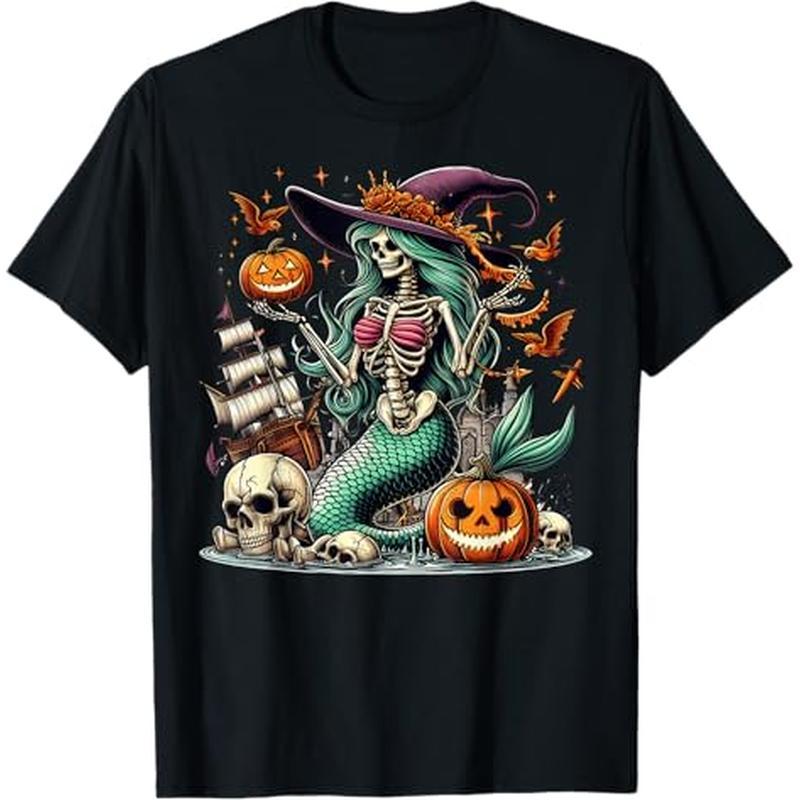 

Mermaid Skeleton Family Gifts T-shirt, 100% Cotton, Gift For , Halloween Gift, S-xxxl, Black