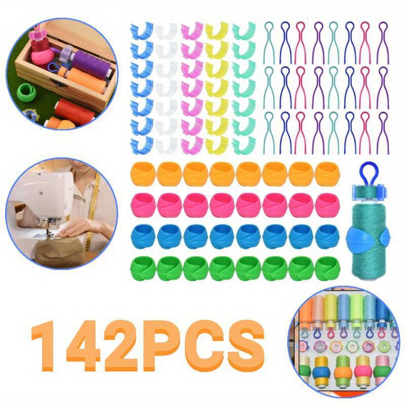 

142 Pcs Bobbin Thread Set, 32pcs Bobbin Thread Spool And 40pcs Bobbin Clips Holder, Sewing Thread Spool Organizer Including, 70pcs Bobbin Holders Clips, For Embroidery Quilting Sewing