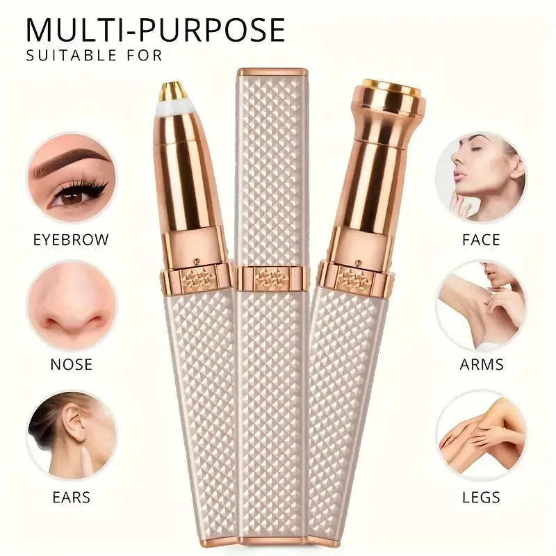 1pc women s 2 in 1 electric eyebrow trimmer facial hair remover portable rechargeable with built in led lights for face eyebrows lips chin legs rose golden multi purpose grooming tool versatile body care metallic quality trimmer details 2