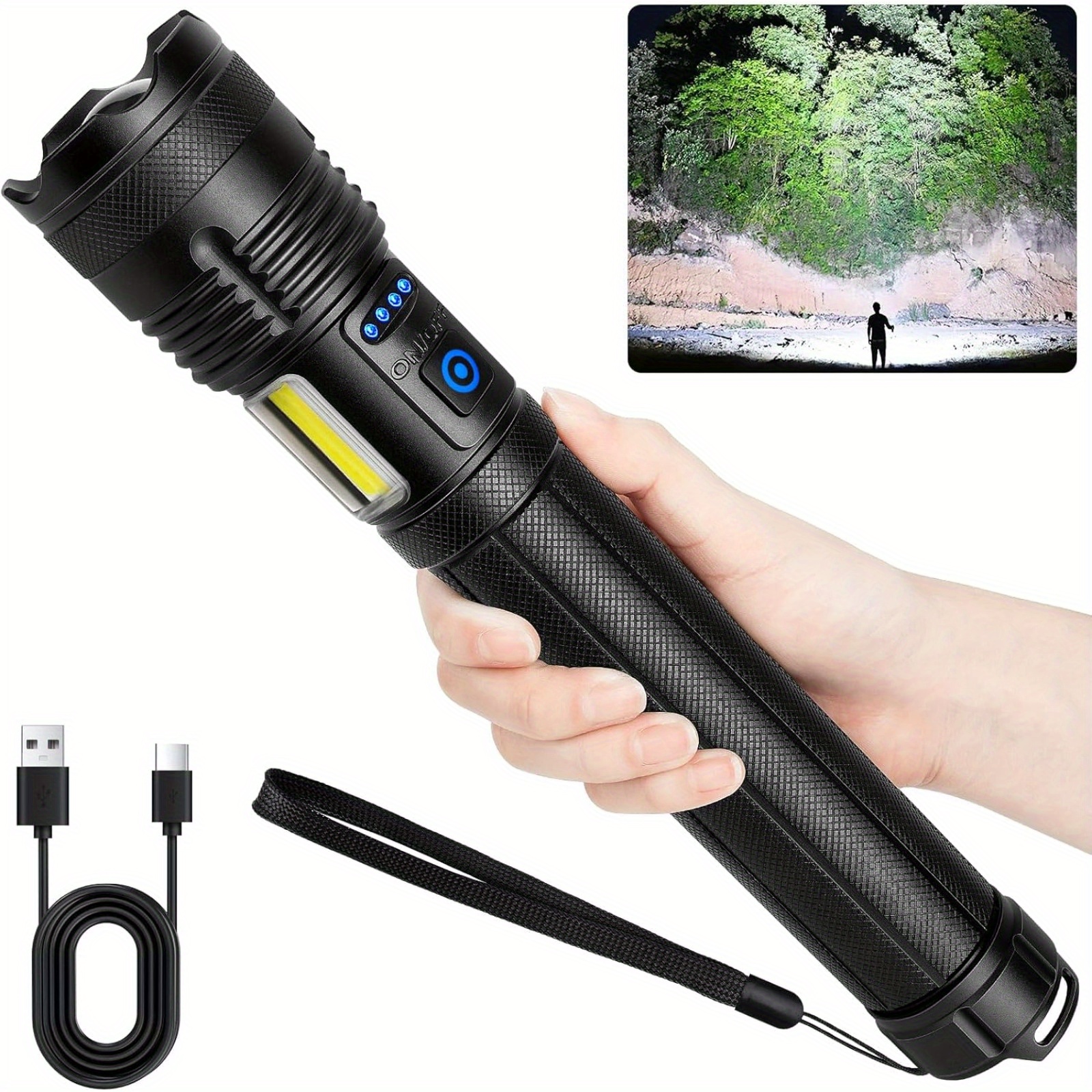 

Lylting Rechargeable Flashlights With 1800 High , 5000 Mah Battery, Led Flashlight Featuring Cob-light For Home Use, Extremely Bright Flashlight With 7 , Ideal For Outdoor Camping