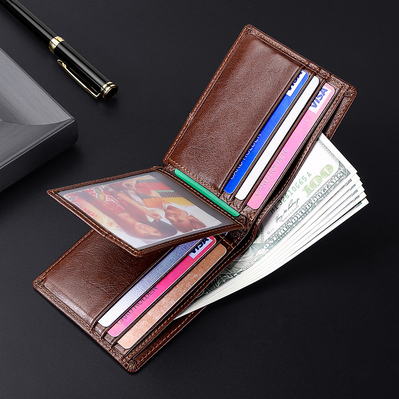 

1 Men's Leather Large Capacity Multi-functional Wallet, Men's Anti-magnetic Anti-theft Brush, Vintage Oil Wax Cowhide Wallet Holiday Gift To Boyfriend Father The