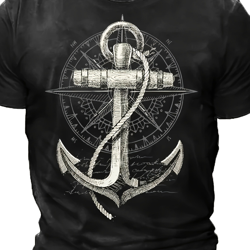 

2024 Fashion Men's Summer Casual Tees Tops Anchor Printed T Shirt Tshirt Compass Pattern T Shirts