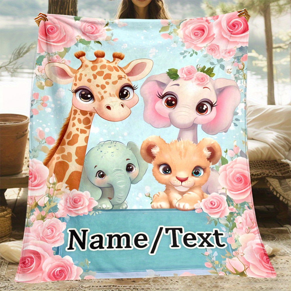 

Customizable -themed Polyester Blanket - Giraffe, Elephant, - Lightweight Flannel Throw For Sofa, Bedroom, Travel - Personalized Name/text Blanket - No Electricity Needed, Featherless - Ideal Gift For