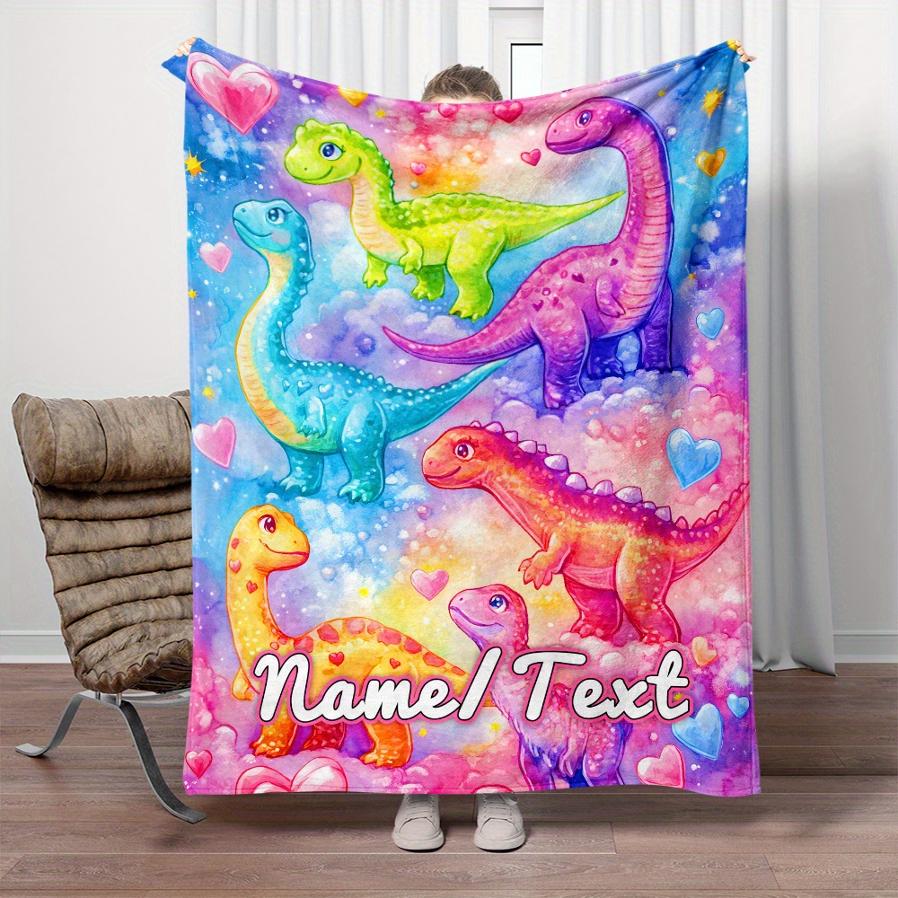 

Customizable Cartoon Dinosaur Flannel Throw Blanket - Soft, Lightweight & Warm For Couch, Bed, Travel & Camping - In Multiple Sizes