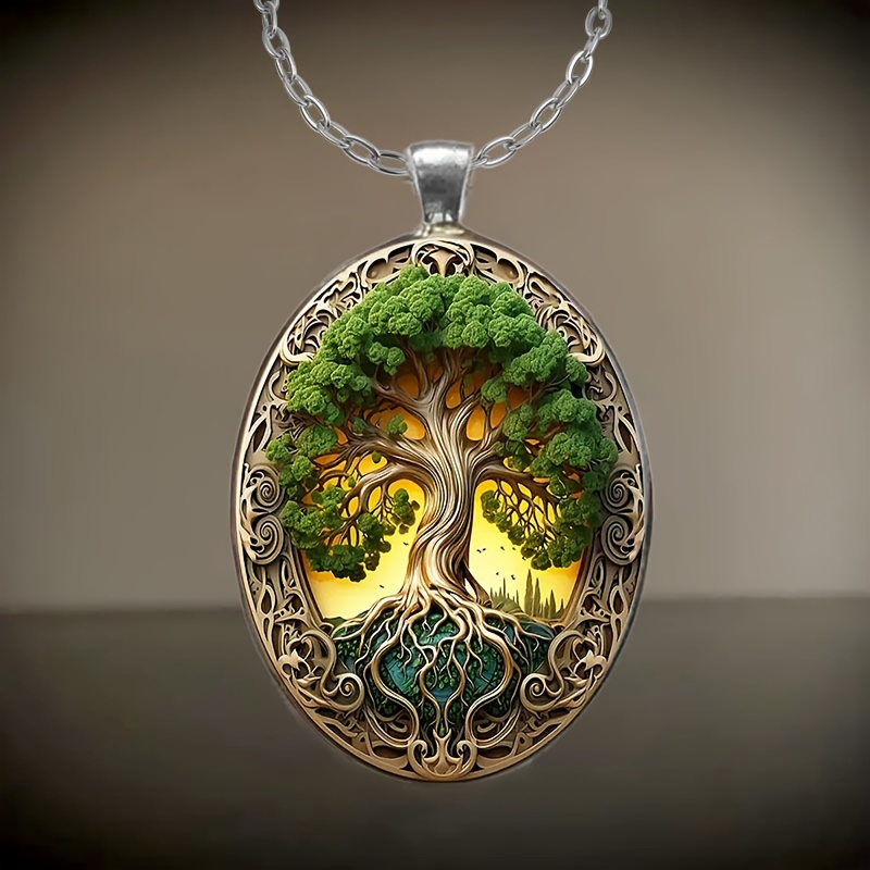 

1pc Fashion Elegant Tree Of Oval Glass Necklace Romantic Gift Jewelry