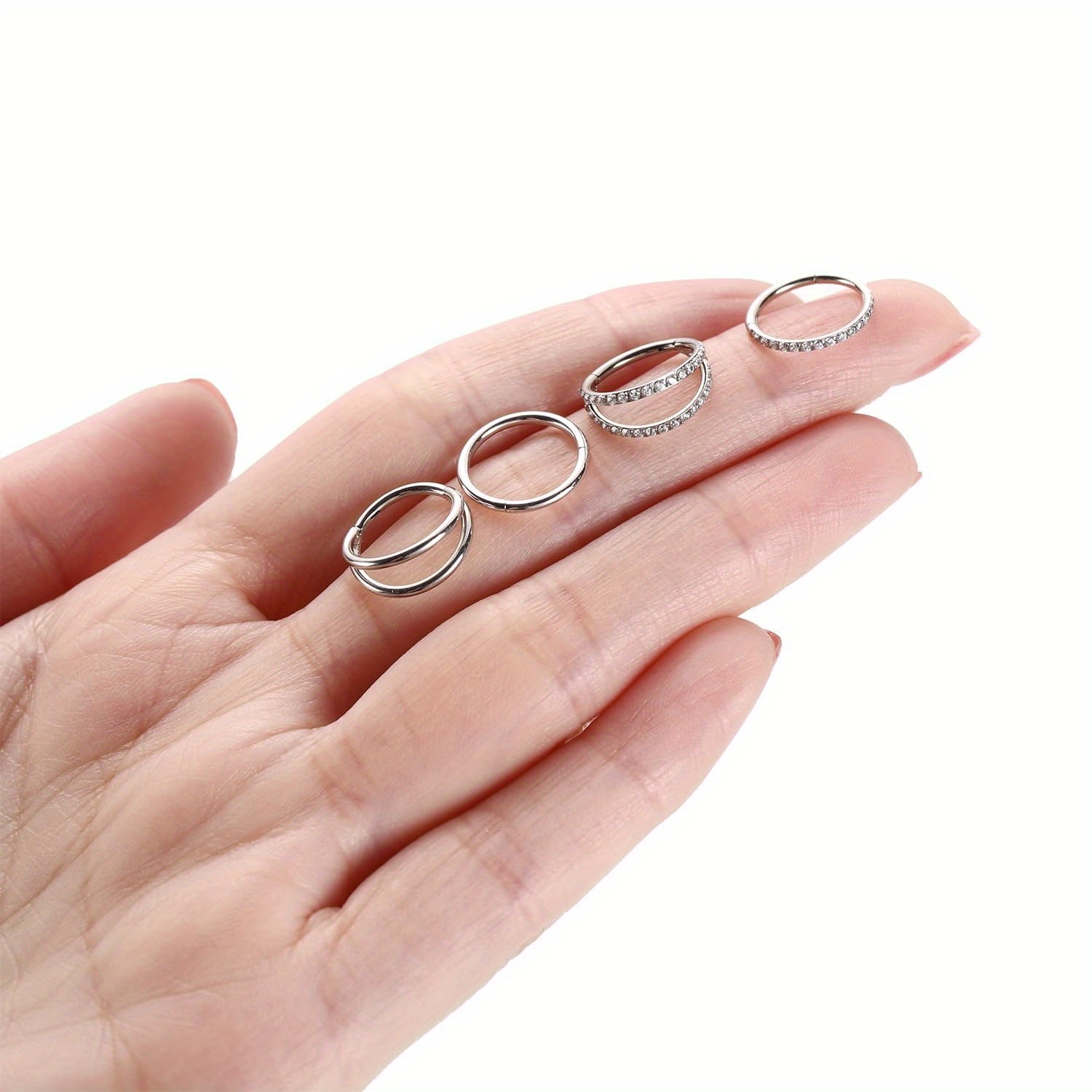 

4- Set , Steel Tragus Piercing, Rings , Lip Double , Zirconia Accents And