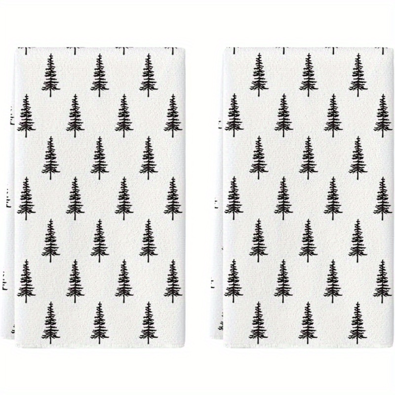 

2pcs Set Tree Kitchen Towels - Polyester, Machine Washable, Holiday Decor & Use