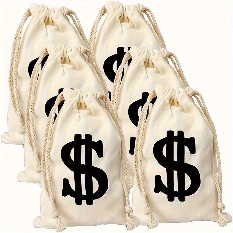 

Canvas Drawstring Bags With Dollar Sign - Cotton Linen Gift Pouches For Office, Party Favors, And Zebra Themed Events, Pack Of Multiple Sizes