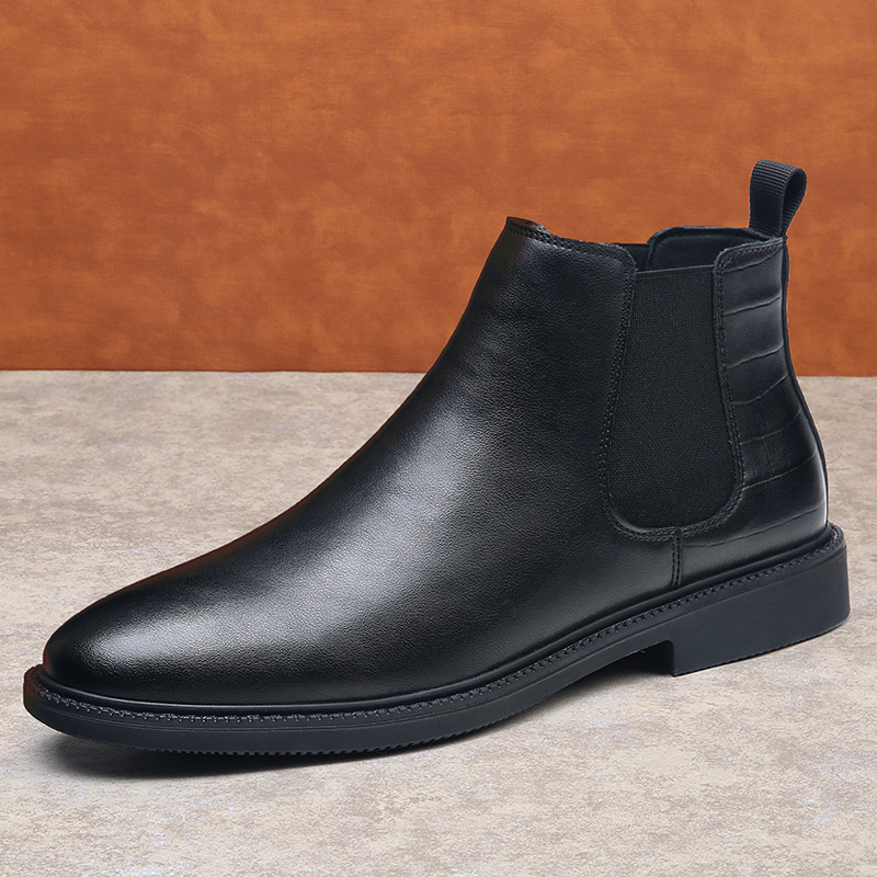 botas hombre botines altos sin cordones negros punta redonda