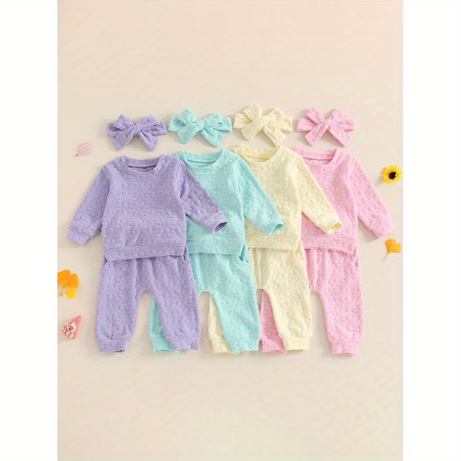 

Toddler Girl Fall Outfit Daisy Embroidery Long Sleeve Sweatshirt With Waist Pants Headband 3 Pcs Set