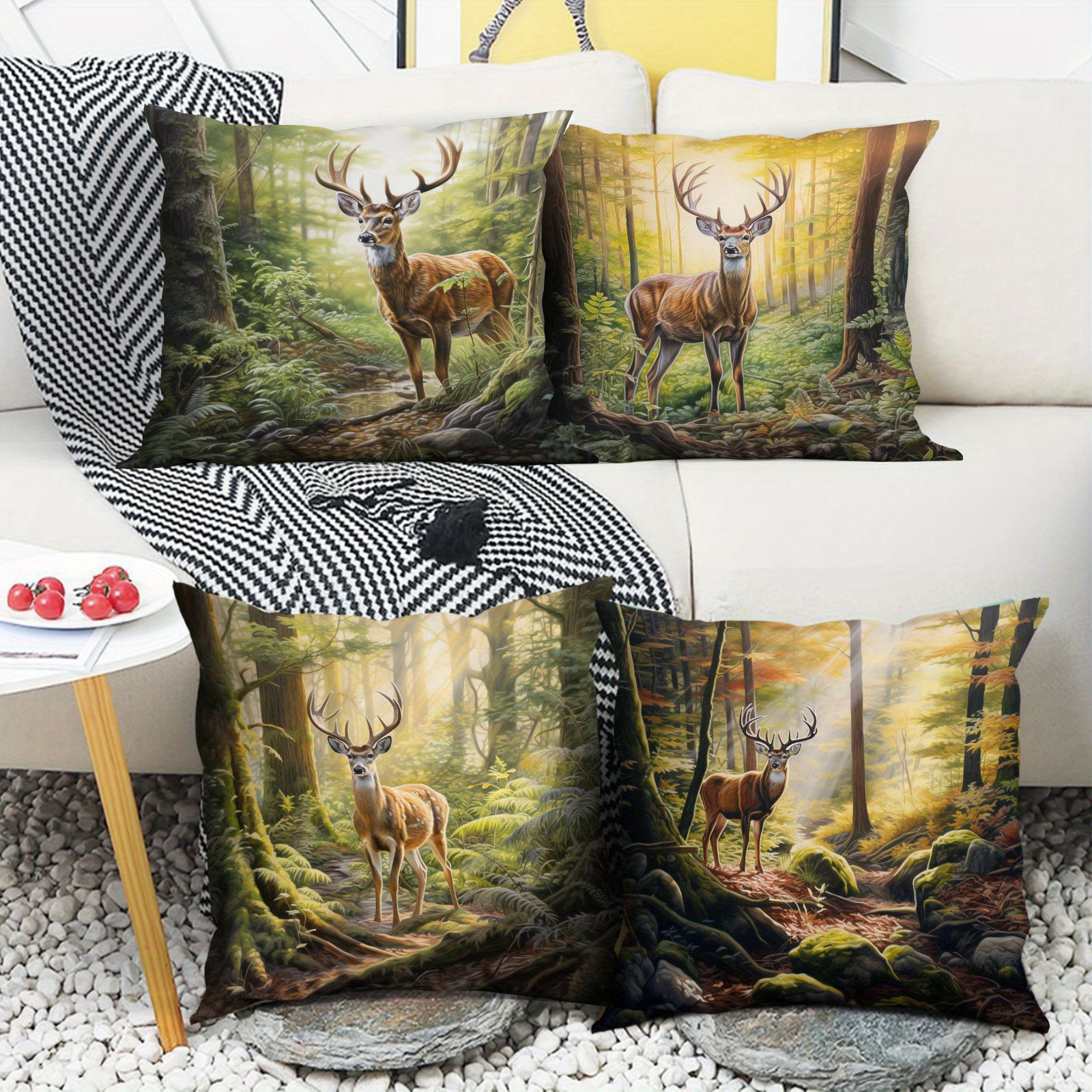 

Deer Pattern Pillowcase, A Set Of Four, Without Pillow , Comfortable And , Suitable For Office, Bedroom, Balcony, Car, Sofa,