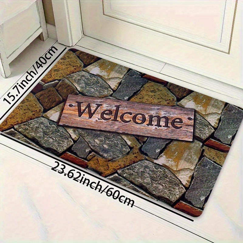 

Welcome Door Mat, Stone Pattern, Non-slip, , Stain-resistant Polyester Fiber, Suitable For Kitchen, Living Room, Entryway, Balcony, Home Decor - Machine Washable (1 Piece, Thickness 1.1cm)