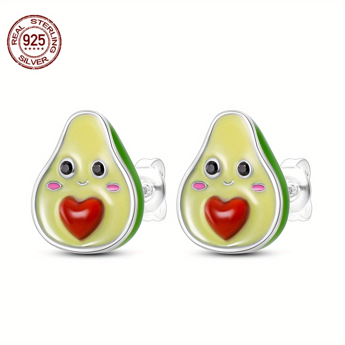 

925 Sterling Silver Cute Avocado Stud Earrings, Simple Luxury Hypoallergenic Earrings Jewelry For Women, Food-themed Accessory Gift