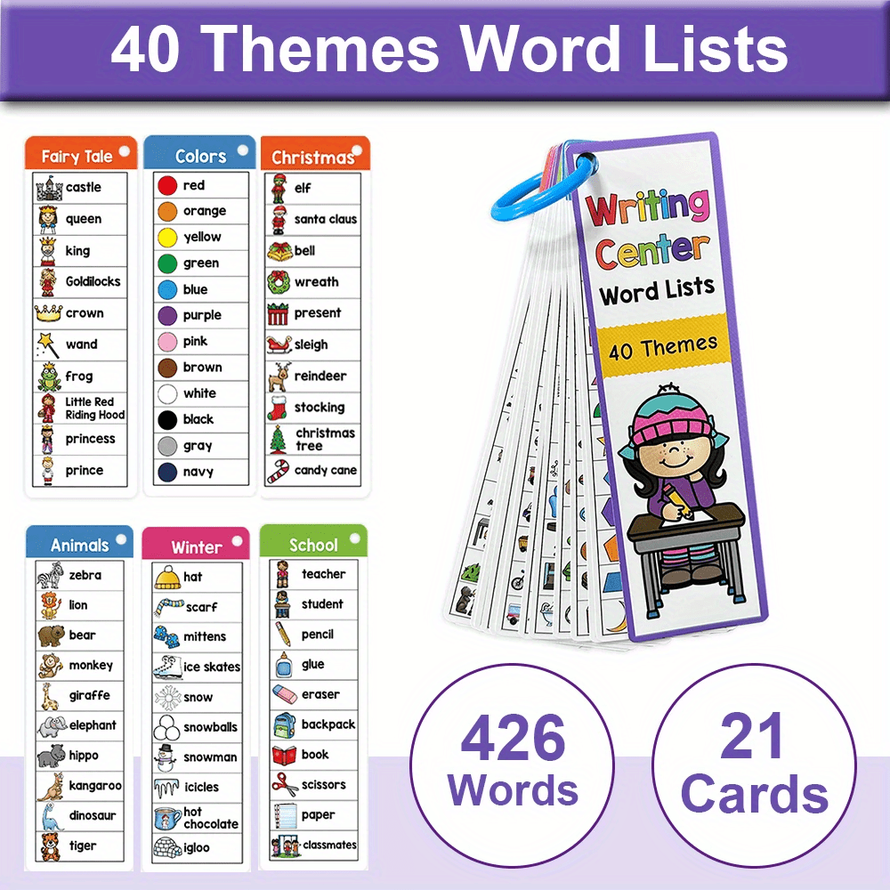 Image of 40 Themes Writing Center Words Lists Flash Cards Sight Words Vocabulary Building Kindergarten Preschool Learning Activities, Homeschool Supplies, Gift