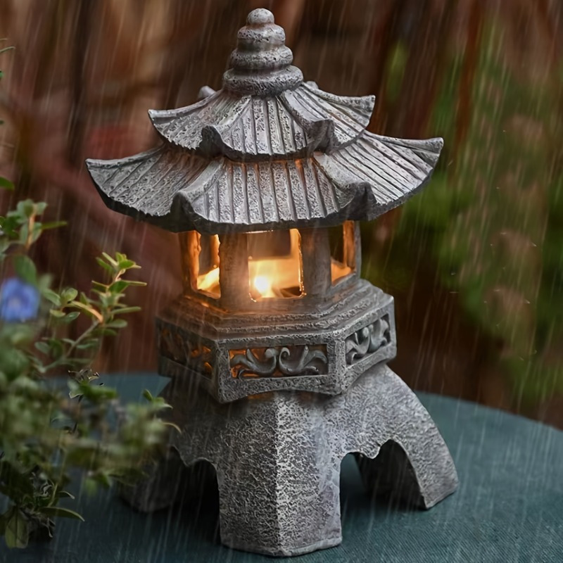 

Solar-powered Zen Pyramid Lantern Statue - Vintage Resin Garden Decor For Outdoor/indoor, Patios, Yards & , Asian Decoration, Porch Yard Art, Gifts