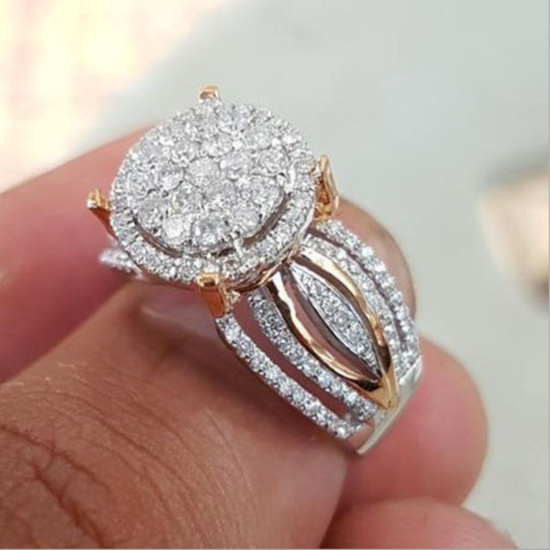 

1pc New Micro-studded Two-, Luxurious Banquet Engagement Ring, Suitable For Engagement Wedding Ring