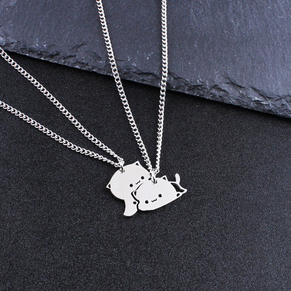 

A Pair Of Stainless Steel Cat Pendant Necklace - Couple Necklace - Gift For Him/ Her, 70cm/ 27.6inch