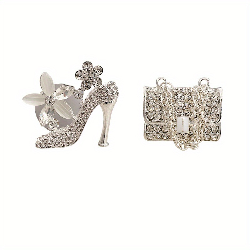 TEMU 2pcs Women's Crystal Shoe And Bag Car Air Outlet Perfume Clip, -encrusted High-heeled Shoes, Car Aromatherapy Decorations, Fragrance Not Included