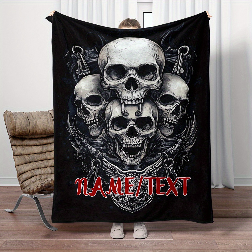 

1pc Gothic Custom Name Blanket - Personalized Polyester Flannel Throw For Sofa, Bed, Travel, Camping - Lightweight, Warm, Fleece - Adult Novelty Party Gift