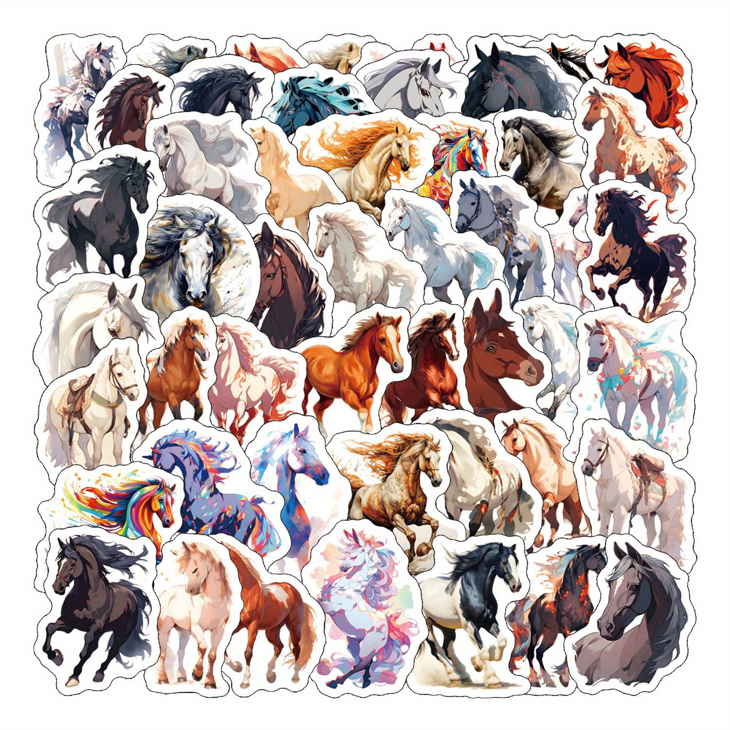 50pcs Horse Animal Cute Aesthetics Stickers Ins Doodle Cartoon Deacls Pack Halloween Christmas Decoration Suitcase Bottle Laptop Skateboard Luggage Party Gift